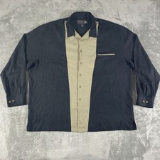 Nat Nast Button Up Shirt Mens 2XL Black Tan Long Sleeve Luxury Bowling Silk