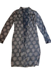 100% Silk Club Monaco 0 Black Beige Floral Lightweight Long Sleeve Shirt Dress
