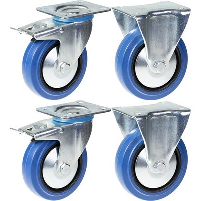 125mm 5'' castor blue rubber brake & fixed strong 800kg capacity, set of