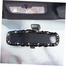 Rhinestone Leather Rearview Mirror Cover, Crystal Elastic Bling Rear View Black