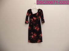 Ambiance Apparel Women Black Floral Dress 3/4 sleeve Small