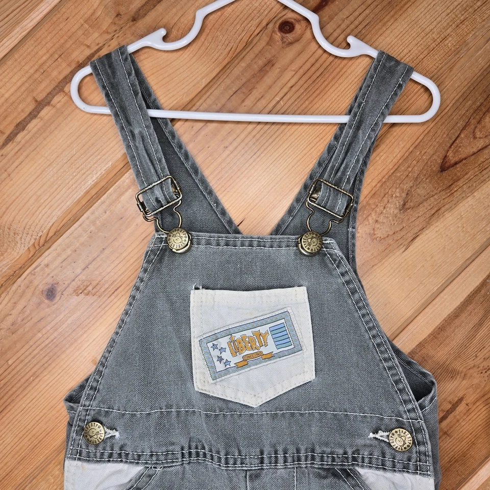 RARE Liberty Overalls Youth Sz 4T Gray Wash Patch Work Made In USA - Image 2 of 4