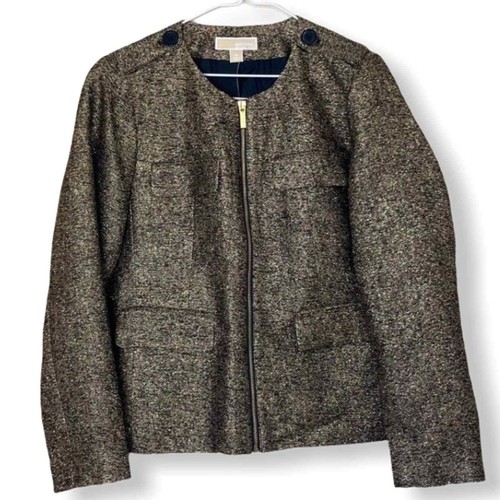MICHAEL KORS Metallic Silk Blend Tweed Epaulet Blazer Jacket Women Size 10 NWT - Picture 4 of 16