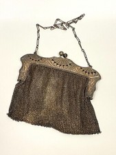 Antique Sterling Silver Mesh Purse - Ruby A Rossback 1909 Engraving