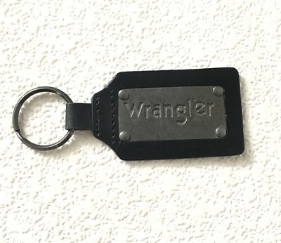 Vintage Keychain WRANGLER Key Ring Faux Leather & Metal Fob Jeans & Apparel￼