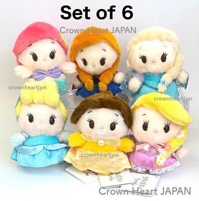 Disney Japan Princess Urupocha Chan Plush Set of 6  - Belle Rapunzel Ariel Elsa