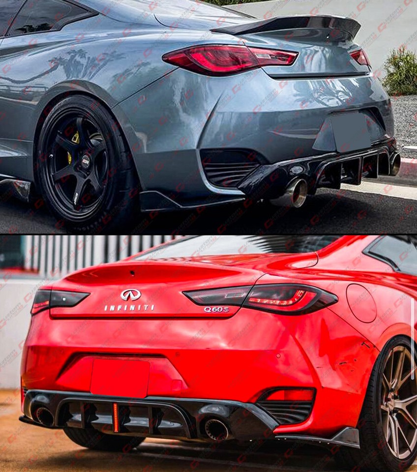 FOR 17-2022 INFINITI Q60 GLOSS BLACK LED REAR BUMPER DIFFUSER + CORNER ...