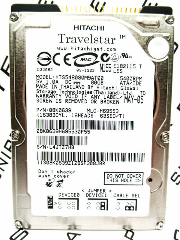 Hitachi 80GB HTS548080M9AT00 IDE 08K0639 Laptop H69553 HardDrive  