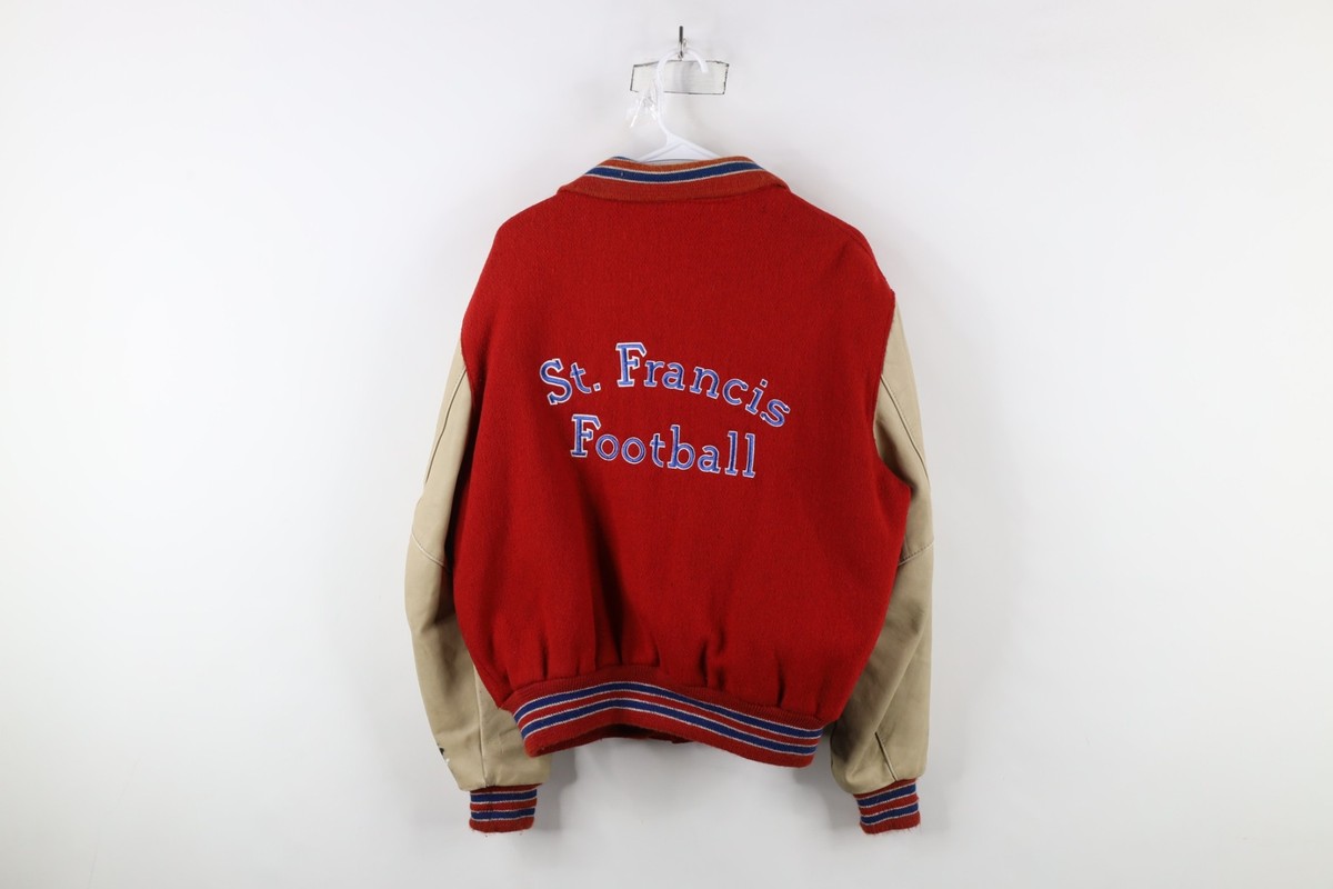 Vtg 80s 90s Mens 44 Distressed Wool Leather St Francis Football