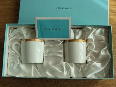 Tiffany & Co. Gold Band Pair of tea cup & Saucers white