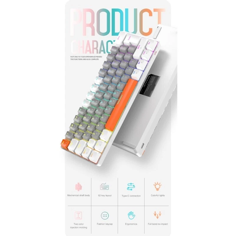 T60 Russian Mechanical Gaming Keyboard Type-C Wired Russian Keyboard Luminous - Image 4 of 4