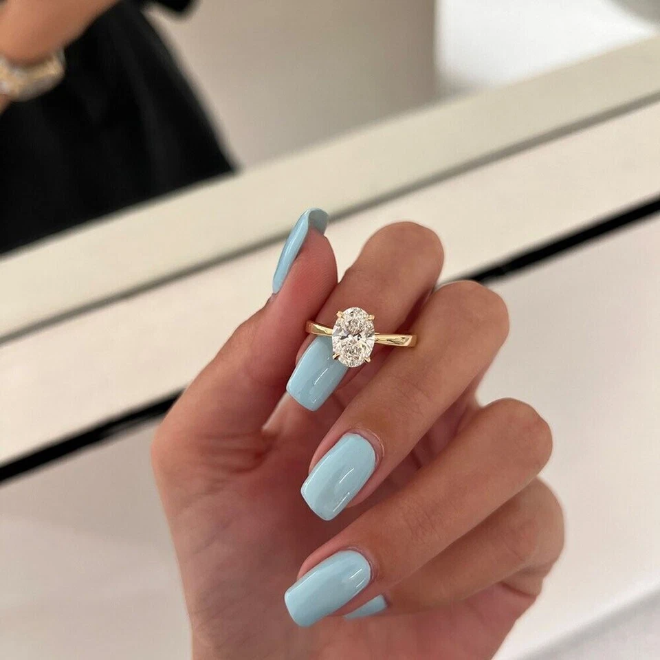 Anillo de diamantes certificado de boda ovalado de 2,15 quilates IGI GIA cultivado en laboratorio oro amarillo de 18 quilates Foto 2 de 4