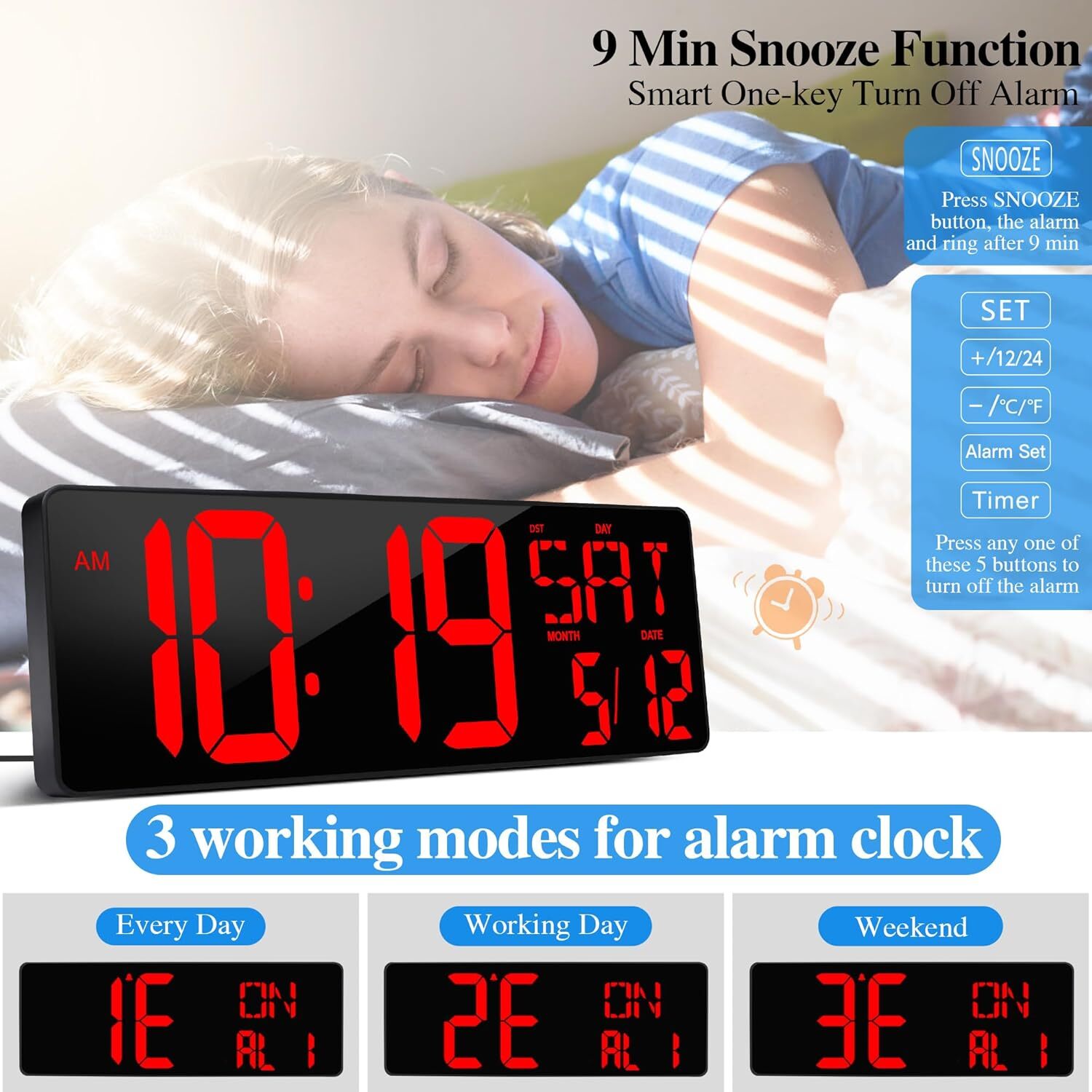Large Digital Wall Clock With Remote Control 17.2 LED Large Display ...