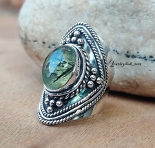 Oval Prehnite Designer Ring 925 Sterling Silver Green Gemstone All Size MO5285