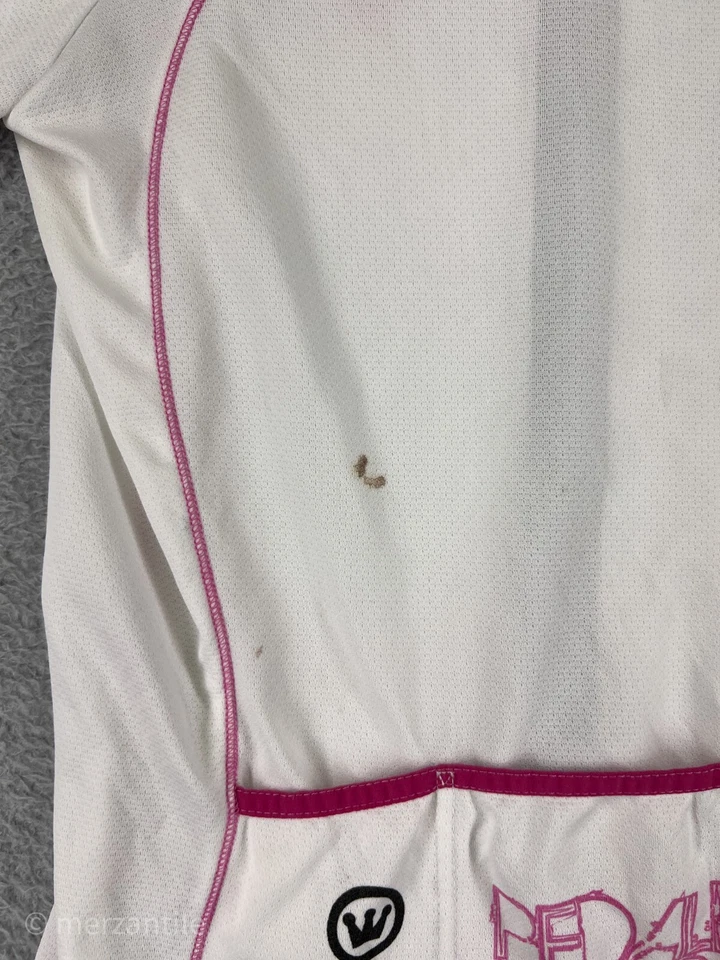 Camiseta deportiva de ciclismo Canari para mujer pequeña blanca rosa Susan G Koman poliéster bolsillo trasero Foto 3 de 4