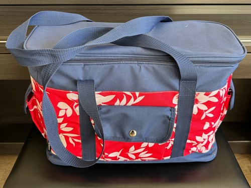 Tommy Bahama Large Insulated Cooler Bag Zipper Beach Tote Navy Blue Red Floral