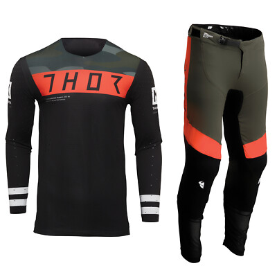THOR PRIME MOTOCROSS PANTS JERSEY KIT STATUS CAMO GREEN BLACK
