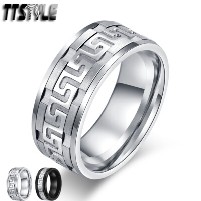 DESIGN Waterproof Stainless Steel Band Ring With Greek Wave Design In Gold Tone - Foto 2