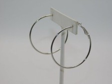 B544-VINTAGE PIERCED EARRINGS SILVER TONE HOOPS CLASSIC 1.75" WIDE
