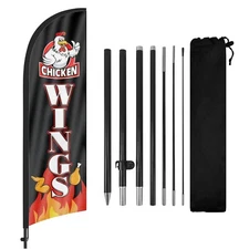 FSFLAG 8FT Chicken Wings Swooper Flag with Pole & Stake for Business Advertising
