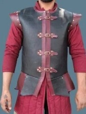 Leather Jerkin Red Black Medieval Leather Vest Leather Jacket Viking LARP armor