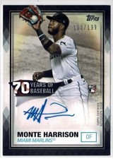 2021 Topps Monte Harrison 70 Years of Baseball Black parallel Auto Card /199 RC