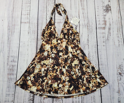 NWT A Shore Fit Thigh Solutions Brown Floral Halter Swim Dress Women's 10 |  eBay