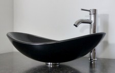 Aufsatz Glas Waschbecken OVAL schwarz Waschtisch Komplettset Waschschale NEU