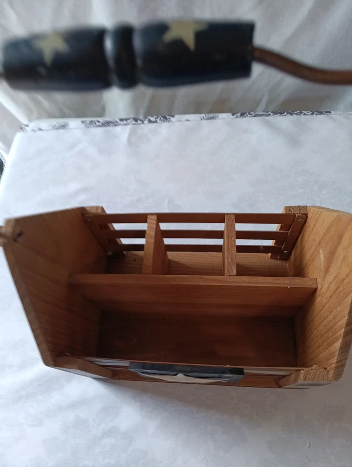 Red White & Blue Wooden Organizer, Tote, Picnic Container Plates Utensils 4th Of - Image 4 of 4
