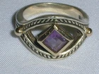 STUNNING~ VINTAGE STERLING SILVER 14K GOLD AMETHYST RING- SIZE 5 1/4- SIGNED!