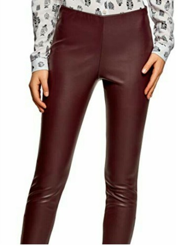Pantaloni tregging vita alta ecopelle bordeaux 42 S nuovi con elastico  nascosto | eBay