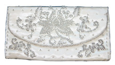 Vintage MCM 1960's Ivory Silk Beaded Evening Bag Clutch Made in Hong Kong READ