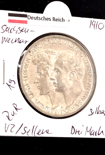 Kaiserreich, Sachsen Weimar 1910, 3 Mark, Silbermünze, Ag - Bild 3 von 8