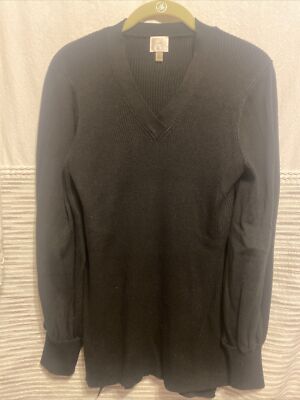 Cupio Black VNeck Long Sleeve Ribbed Sweater w/Ribbed Cuffs