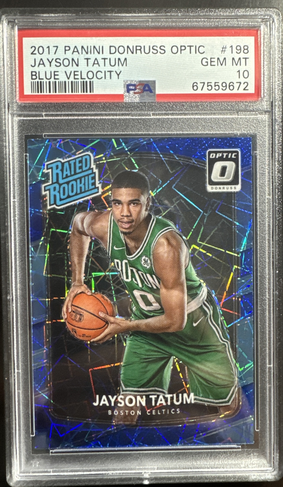 JAYSON TATUM 2017-18 OPTIC BLUE VELOCITY RATED ROOKIE #198 GEM PSA 10 CELTICS RC