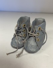 RARE VINTAGE Heavy Clay Pottery Pair of Dusty Blue Baby Shoes