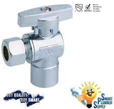 1/4 Turn Angle Stop Valve Compression 3/8" OD x 1/2" SWEAT Brass (129-71S)