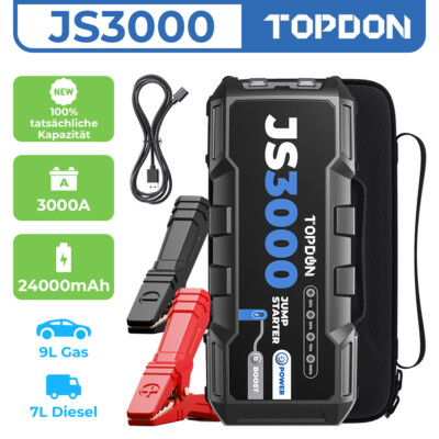 TOPDON JS3000 3000A 12V Starthilfe Ladegerät Booster Powerbank Jump Starter Auto