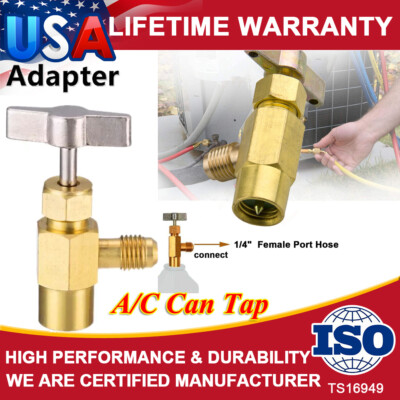 Self-Sealing AC A/C Can Tap Tapper Adapter Dispensing Valve Brass 1/4 Freon Hose