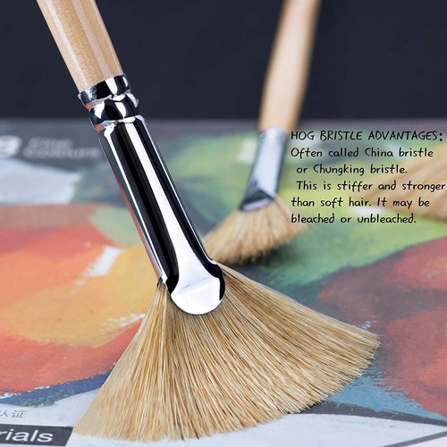 Oil Acrylic Paint Brushes Artist Fan Paint Brush Set Natural Bristle Long Handle - Picture 4 of 5