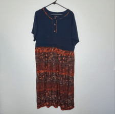 Carole Little 14 Vintage Maxi Dress Lightweight Navy Floral Leaf Pattern Orange