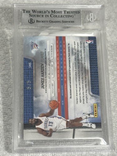 2009-10 Absolute Memorabilia Rookie Materials Jumbo James Harden #5/5 BGS 9 - Picture 4 of 4