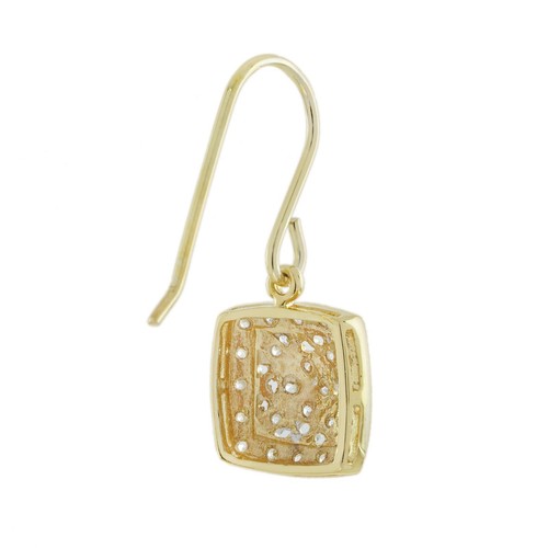 Diamond Vintage Style Floral Cluster Square Drop Earrings in 14K Two Tone Gold - Picture 4 of 9