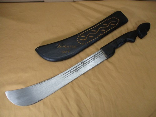 Vtg Jamaica Robert Mole & Sons Machete Birmingham Carved Wood Handle & Sheath