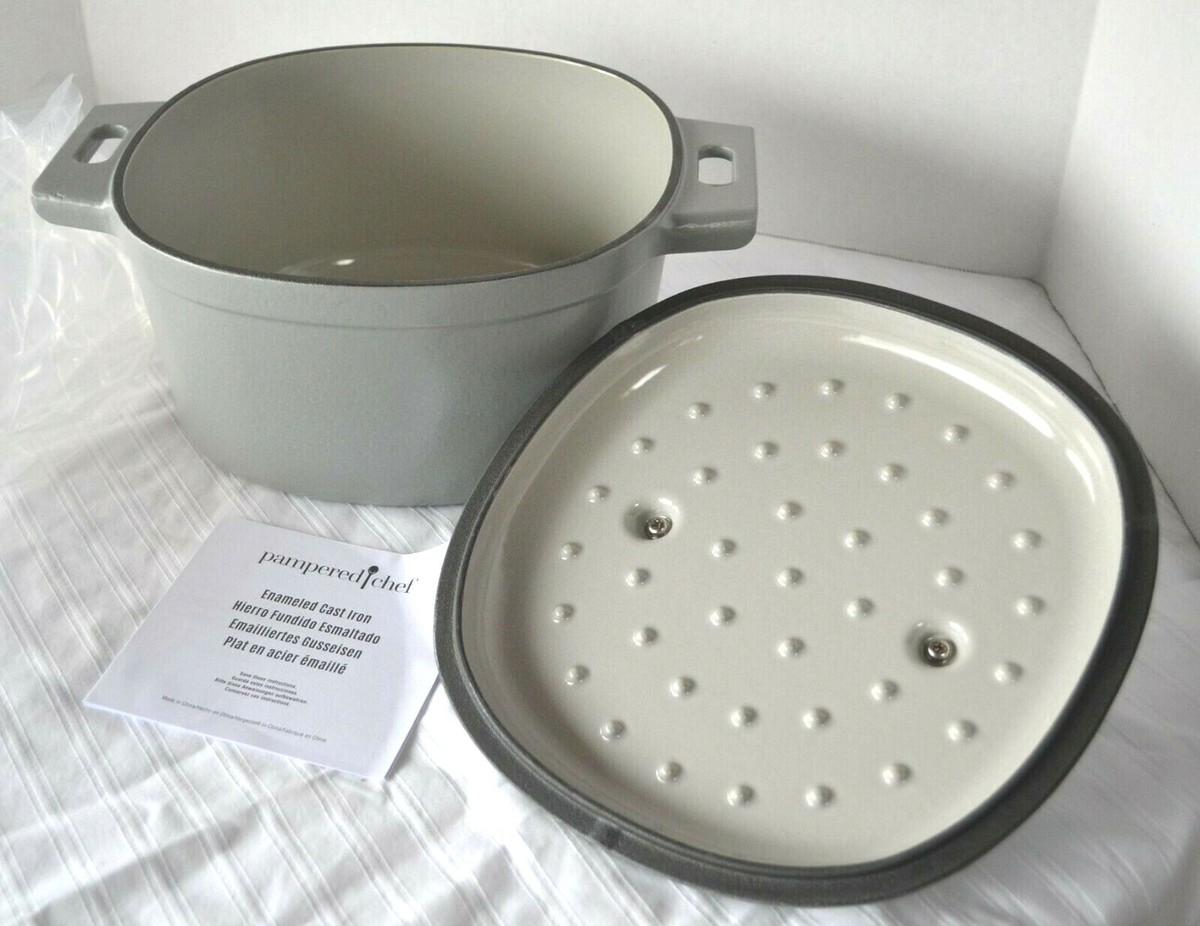Pampered Chef GRAY ENAMELED CAST IRON Qt DUTCH OVEN Stews No