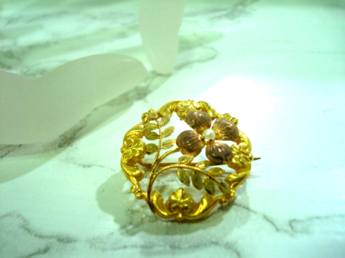 BROCHE ANCIENNE EN OR JAUNE 18 CARATS 750/000 PERLE FINE  2.50 grs  R79406 - Picture 1 of 10