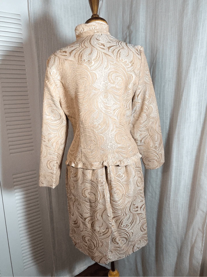 Positive Attitude | Women’s | Skirt Set | Size 12 | Vintage Cream Jacquard Style - Image 4 of 4