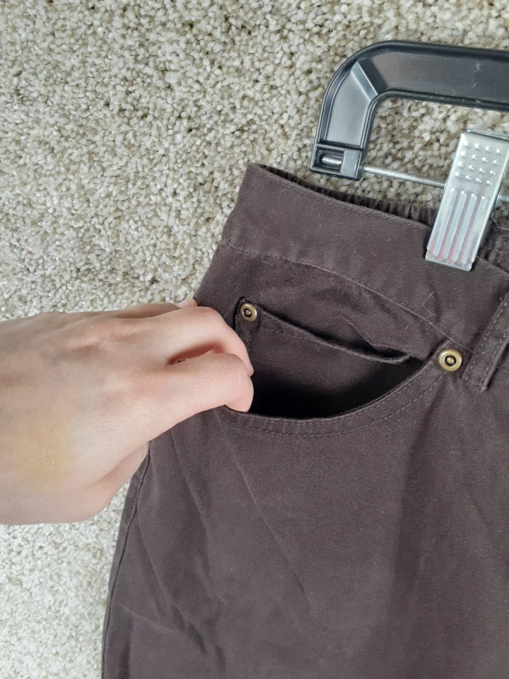 Ruby Rd Chino Pant Womens 12 Dark Brown Mid Rise Straight Elastic Inlet Casual - Image 2 of 4