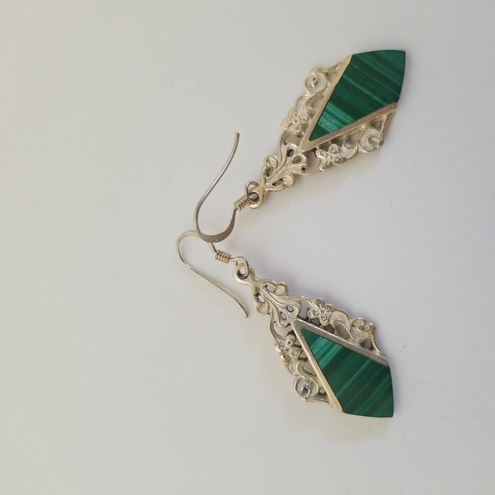 925 Silver Malachite Drop Dangle Pierced Earing - image 4