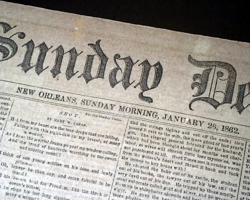 Rare NEW ORLEANS LA Louisiana Deep South CONFEDERATE Civil War 1862 Newspaper